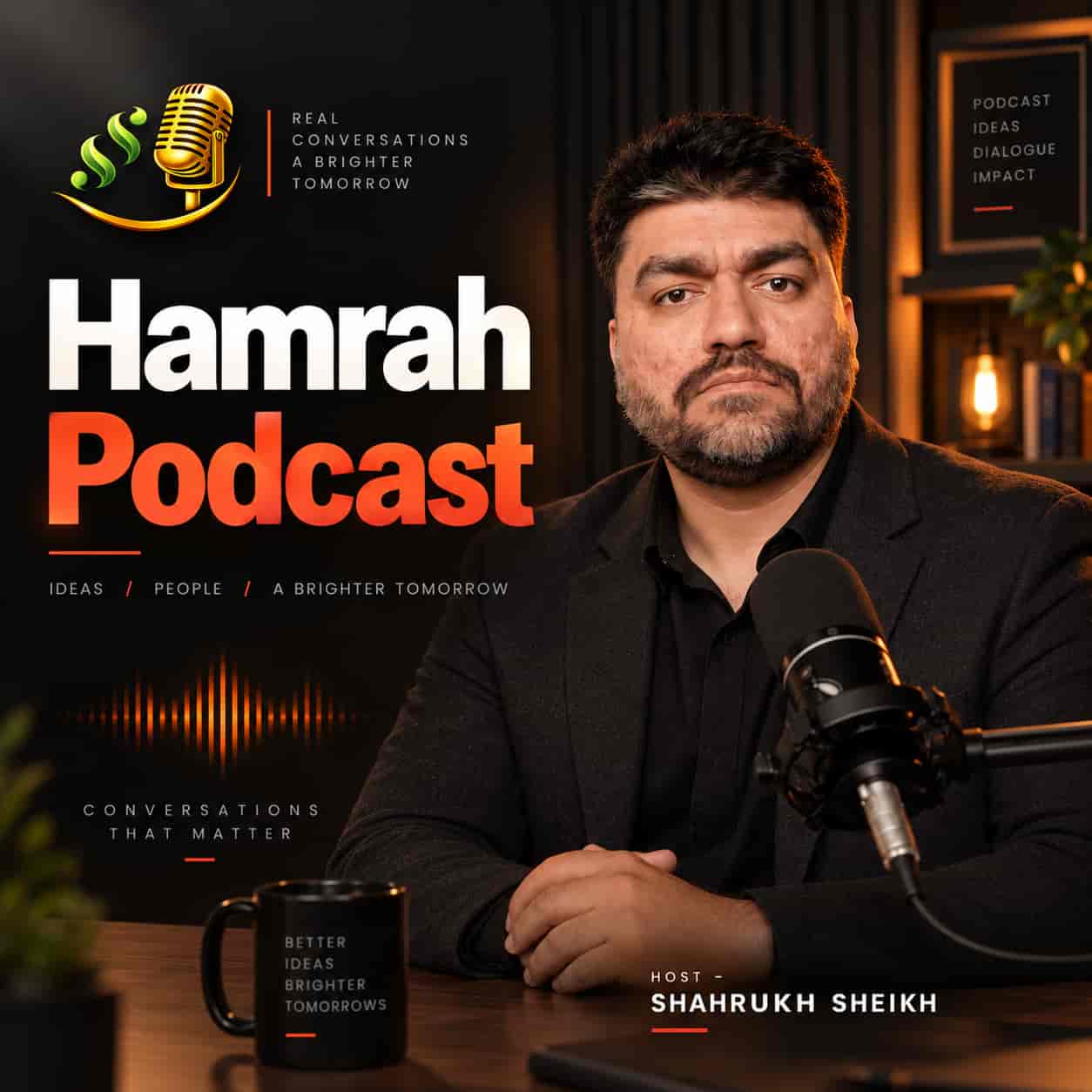 Hamrah Podcast cover art — host Shahrukh Sheikh at the microphone